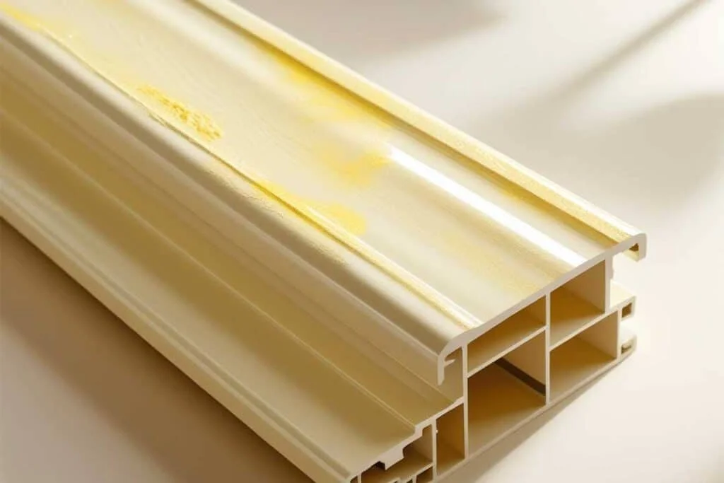 Yellow stains on white uPVC window frame